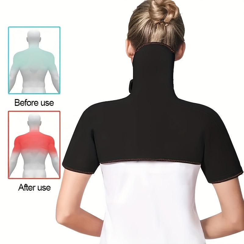 Unisex USB Heated Neck and Shoulder Wrap Black Red Trim Adjustable Temperature