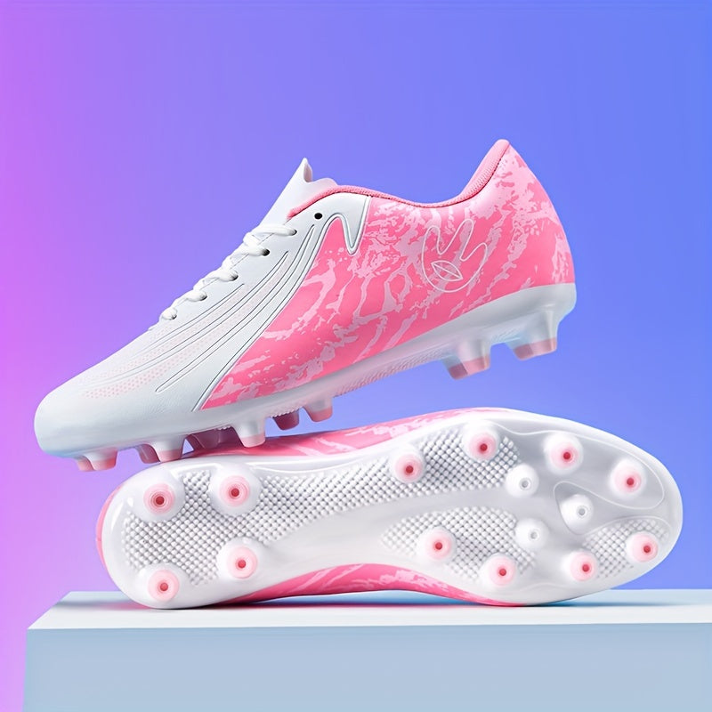 Turquoise and Pink Camo High-Top Football Boots with Non-Slip Sole and Shock Absorption for All-Season Soccer Training
