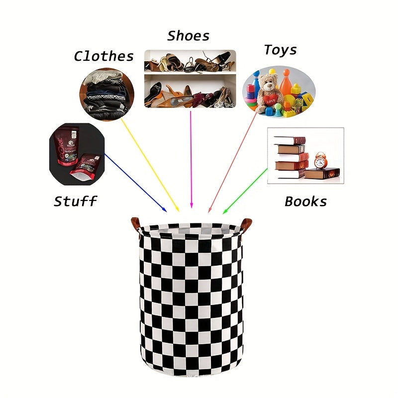 Canvas Fabric Collapsible Laundry Basket for Toys Clothes and Storage with Racing Flag Design