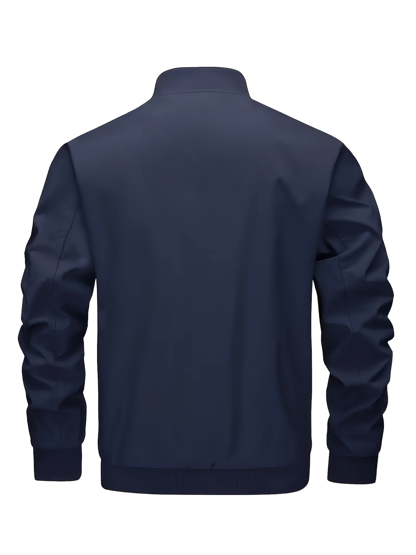 Мужская бежевый бомбер с молнией, стойкой воротником, ребристыми манжетами и эластичной тканью для весенних и осенних активностей на открытом воздухе