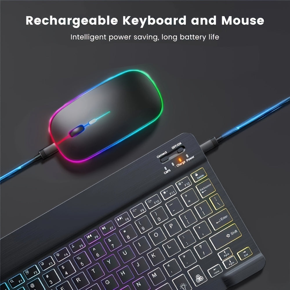 10-Inch Wireless Backlit Keyboard and Mouse Combo with RGB Lighting and Type-C Charging