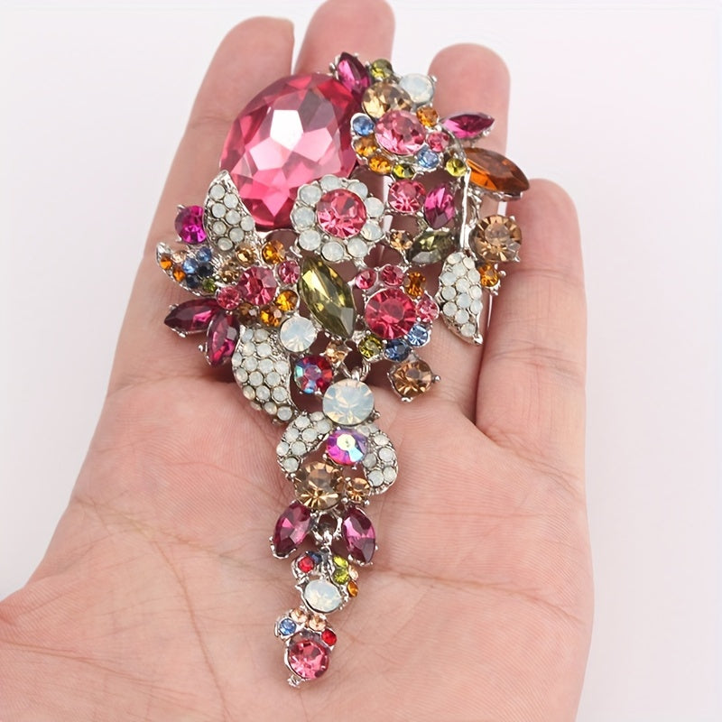 Large Rhinestone Brooch Pin with Sparkling Stones for Women