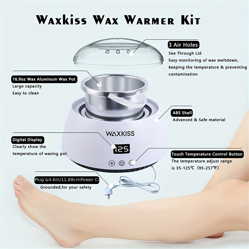 Women Waxing Kit 500ml Digital Display Hard Wax Beads White and Purple