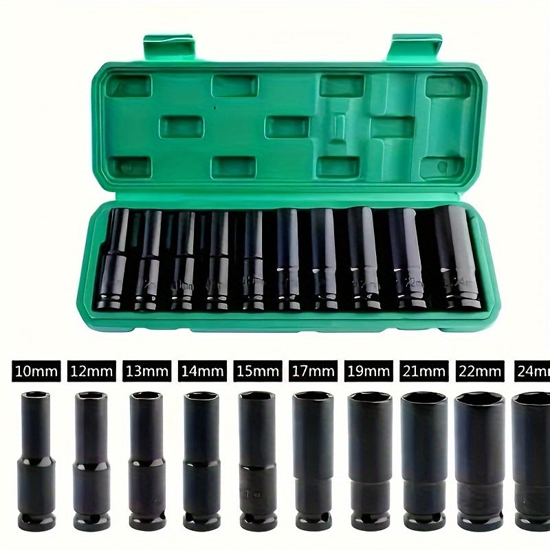 10 Pieces Deep Drive Impact Wrench Socket Set 1/2 Inch 8-24 Mm Carbon Steel