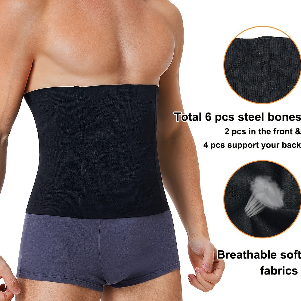 Men's Slimming Waist Trainer Black Breathable Nylon Spandex Seamless Waistband for Toning and Active Use