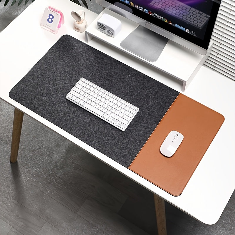 Large Gaming Mouse Pad with Anti-Slip Felt Faux Leather Wrist Support for E-Sports Office Use