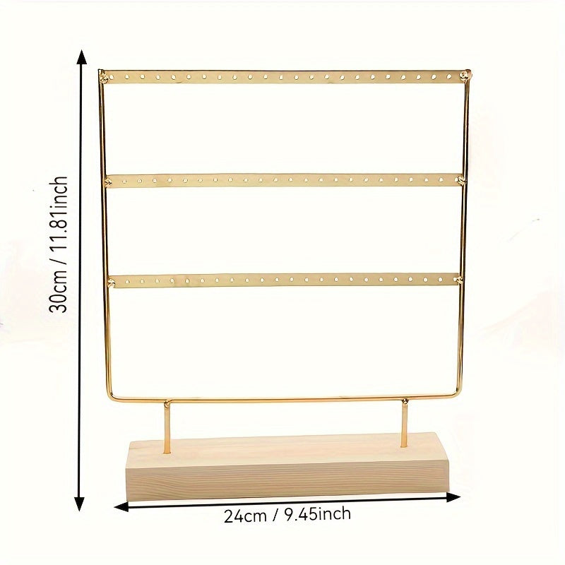 Многоуровневая стойка для железных серег с деревянной основой для хранения и демонстрации украшений