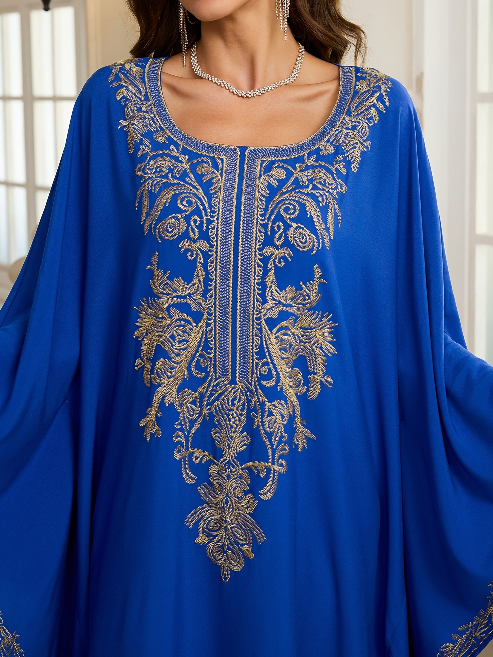 Women's Embroidered Viscose Kaftan Long Sleeve Loose-Fitting Beachwear