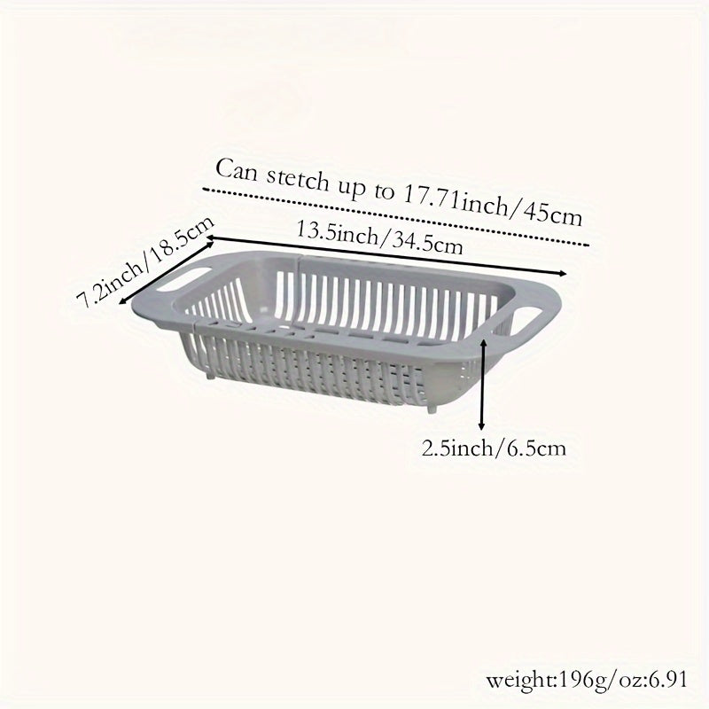 Регулируемая корзина для овощей - прямоугольная пластиковая в стиле бохо - кухонная полка для мытья посуды и хранения продуктов - выдвижная сушилка - сборка не требуется - экологически чистая