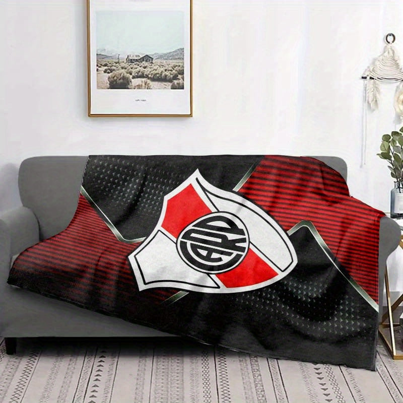Printed Fleece Blanket for Sofa Bed Camping with River Plate Design
