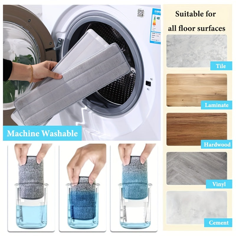 Hand-Free Mop with Long Pole, Large Head, 4 Pads, 360° Rotation