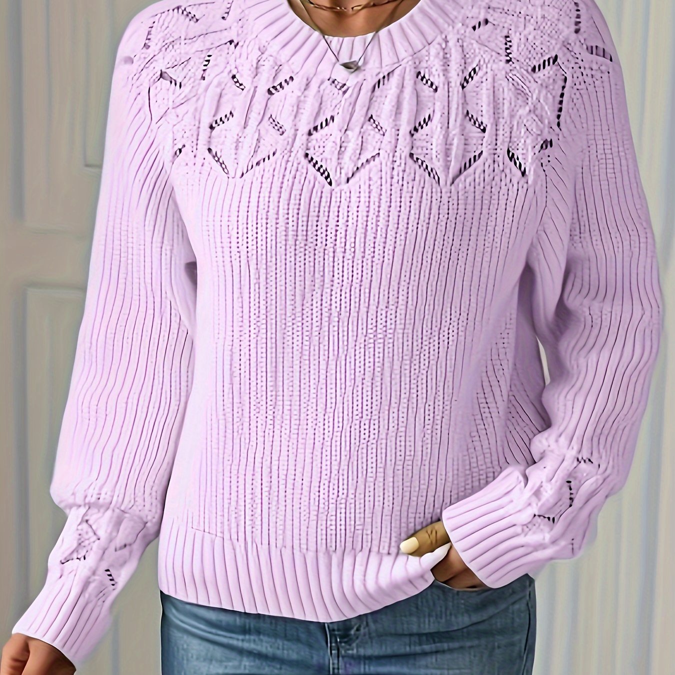 Ayollar uchun toqilgan uzun kofta, kuz qish, dumaloq bo'yin, qora