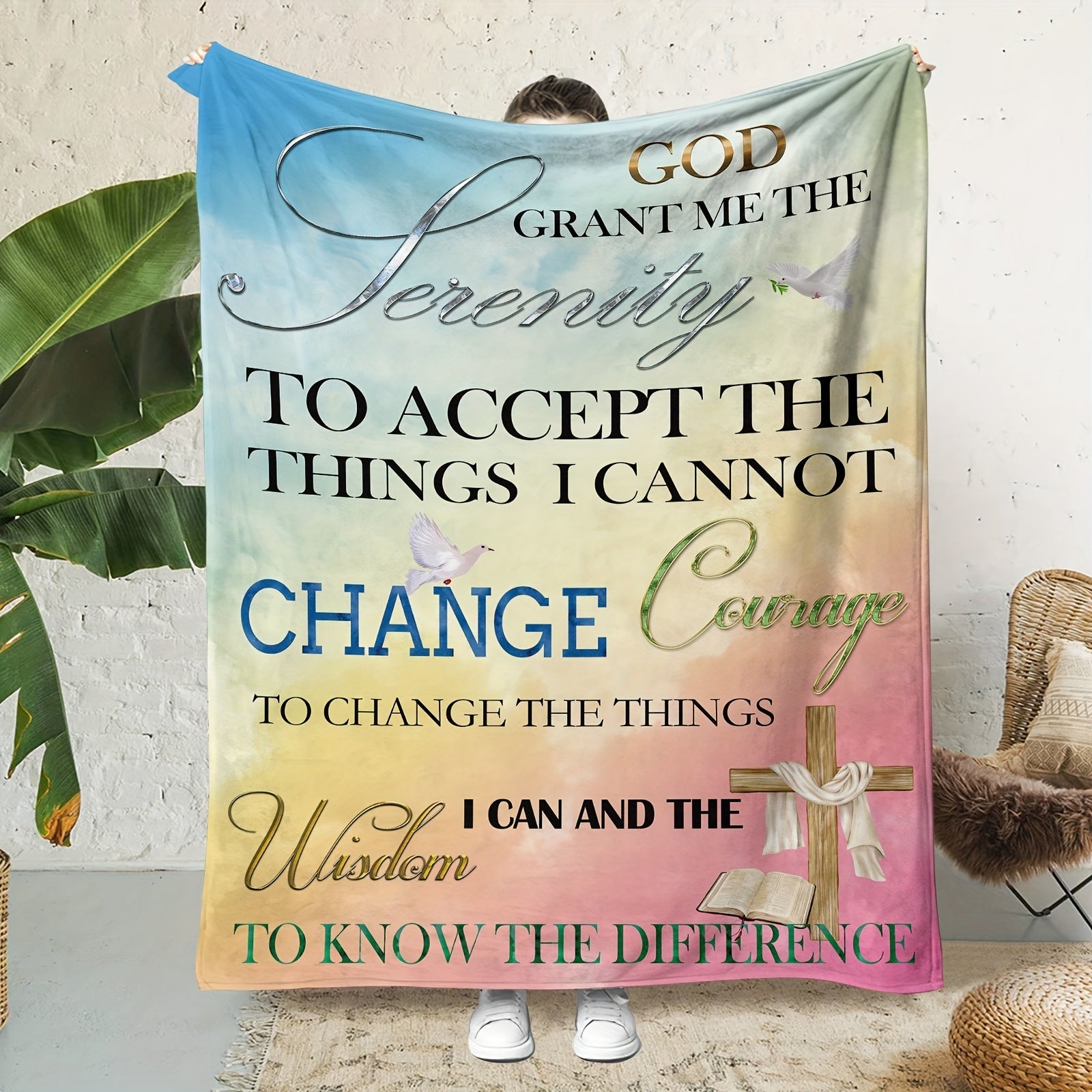 Fleece Blanket Soft Warm Throw with Serenity Prayer for Bed Sofa Travel