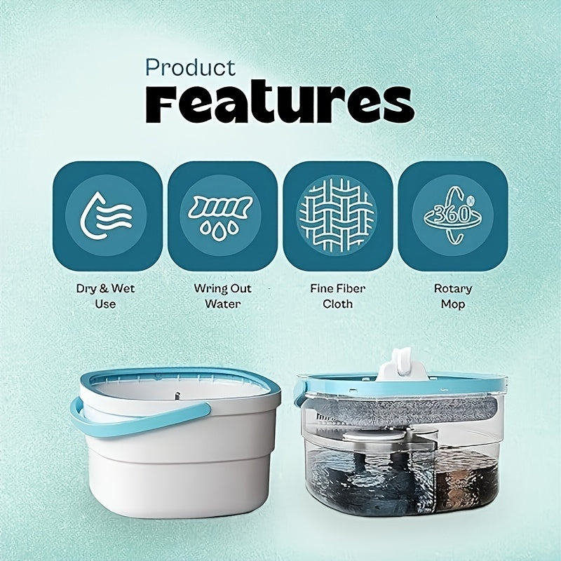 Spin Mop and Bucket Set with Microfiber Pads for Wood Tile Marble Floors