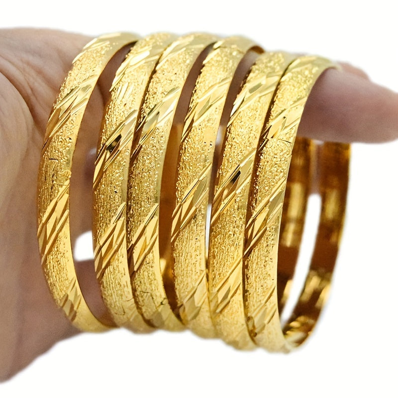 Ayollar va uniseks zargarlik uchun Afrika Efiopiya qo‘l bilakuzuklari bilan 6 ta oltin qoplangan mis bangles to'plami