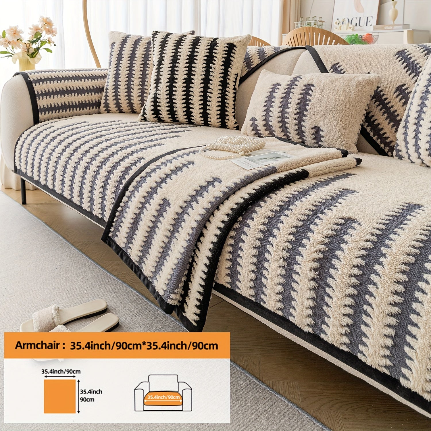 Современная накидка на нордический диван с черно-белой полоской, безопасная для домашних животных, противоскользящая, для 1-4 мест
