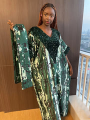 Women Plus Size V-Neck Kaftan Dress with Contrast Collar and Batwing Sleeves