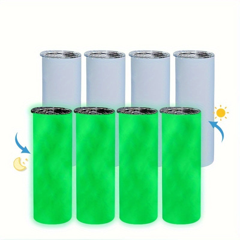 Set of 4 Stainless Steel Sublimation Tumblers 20 oz Glow in Dark Cups Lids Straws