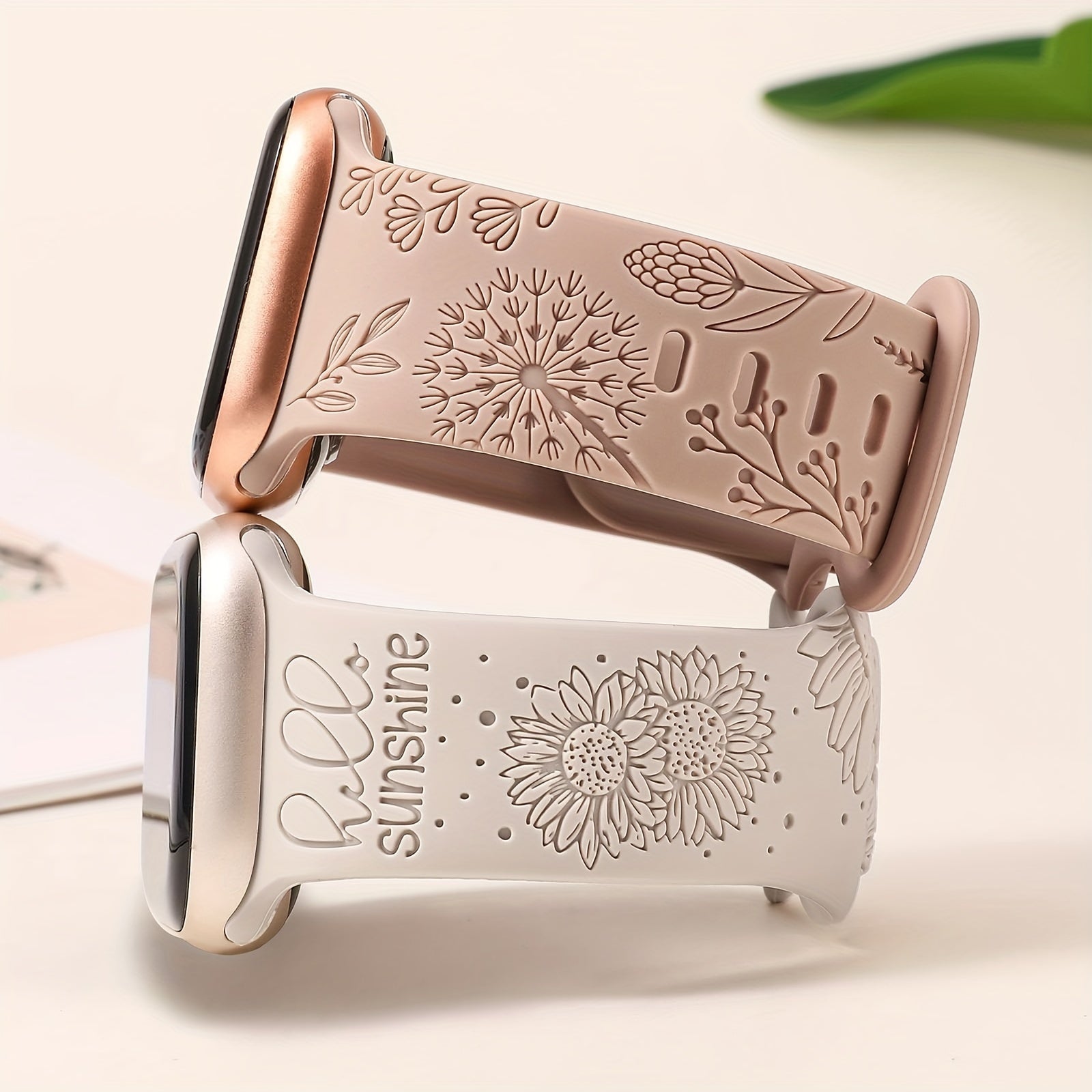 2-Pack Waterproof Silicone Floral Engraved Watch Bands Sunflower for Apple Watch Series 8 SE