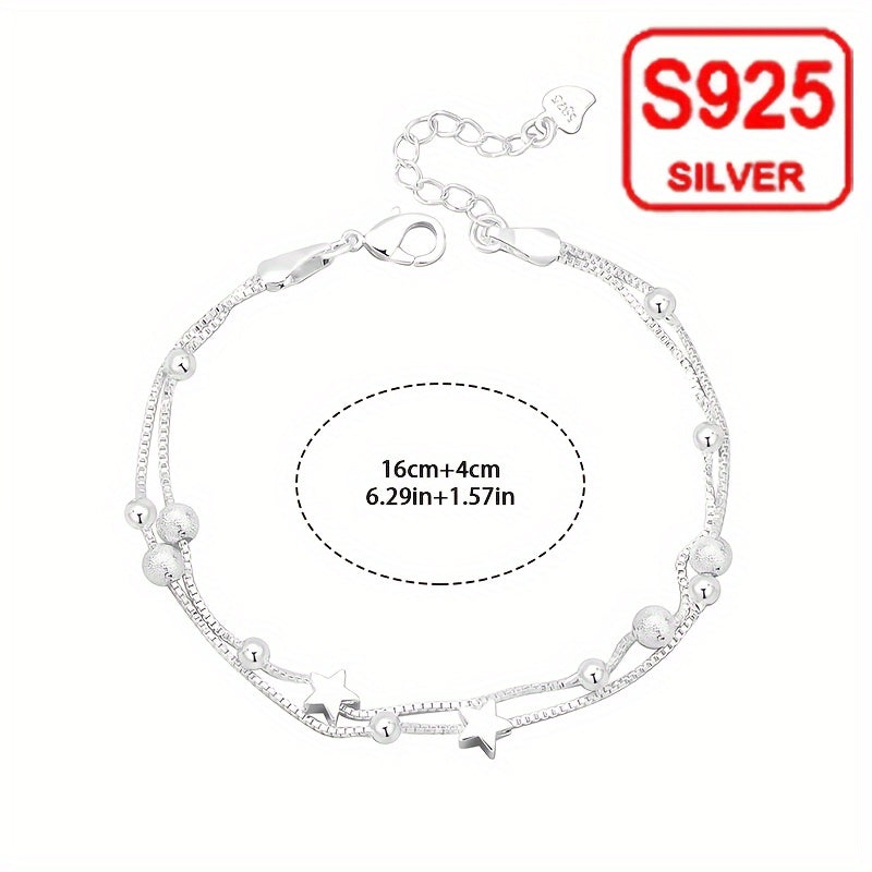 Zamonaviy va ko'p funksiyali ayollar uchun bangle - Double-layer Star Bracelet, yozgi plyaj uchun mukammal aksessuar. Gipoallergik S925 kumushdan tayyorlangan, bu 2.9g bo'lak sovg'a qilish, kundalik kiyish, to'y ziyofatlari, plyaj ta'tillari va