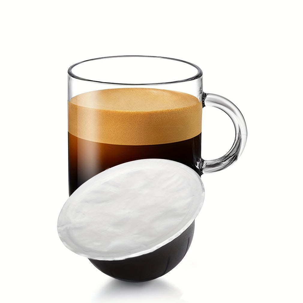 Nespresso Vertuo Plus avtomatik qahva tayyorlash mashinasi uchun bir martalik qayta to'ldiriladigan kapsulalar, podlar, qopqoq, alyuminiy muhrlar, stikerlar - 100 ta to'plam, 62mm.