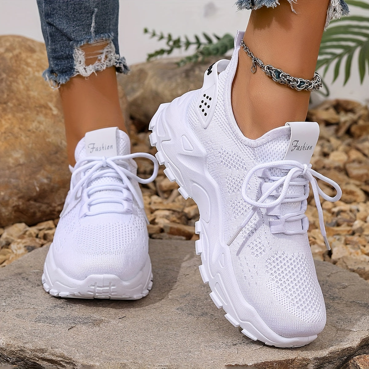 Women's Breathable Knit Sneakers Lightweight Casual Walking Shoes White