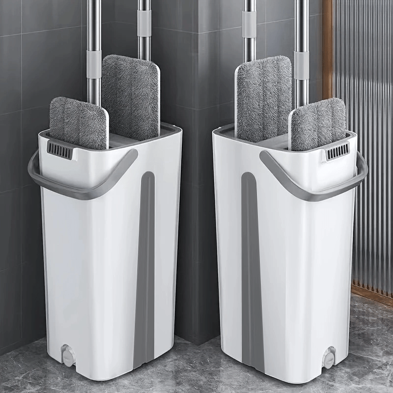 1 Qoʻlga olingan tekis mopu toʻplami, uzoq tutqichi bilan, yogʻoch, parket, plitka pollari uchun ikki tomonlama aylanuvchi mop, mustahkam plastikdan tayyorlangan, yashash xonasi, yotoqxona, hammom va oshxona tozalash uchun mukammal.