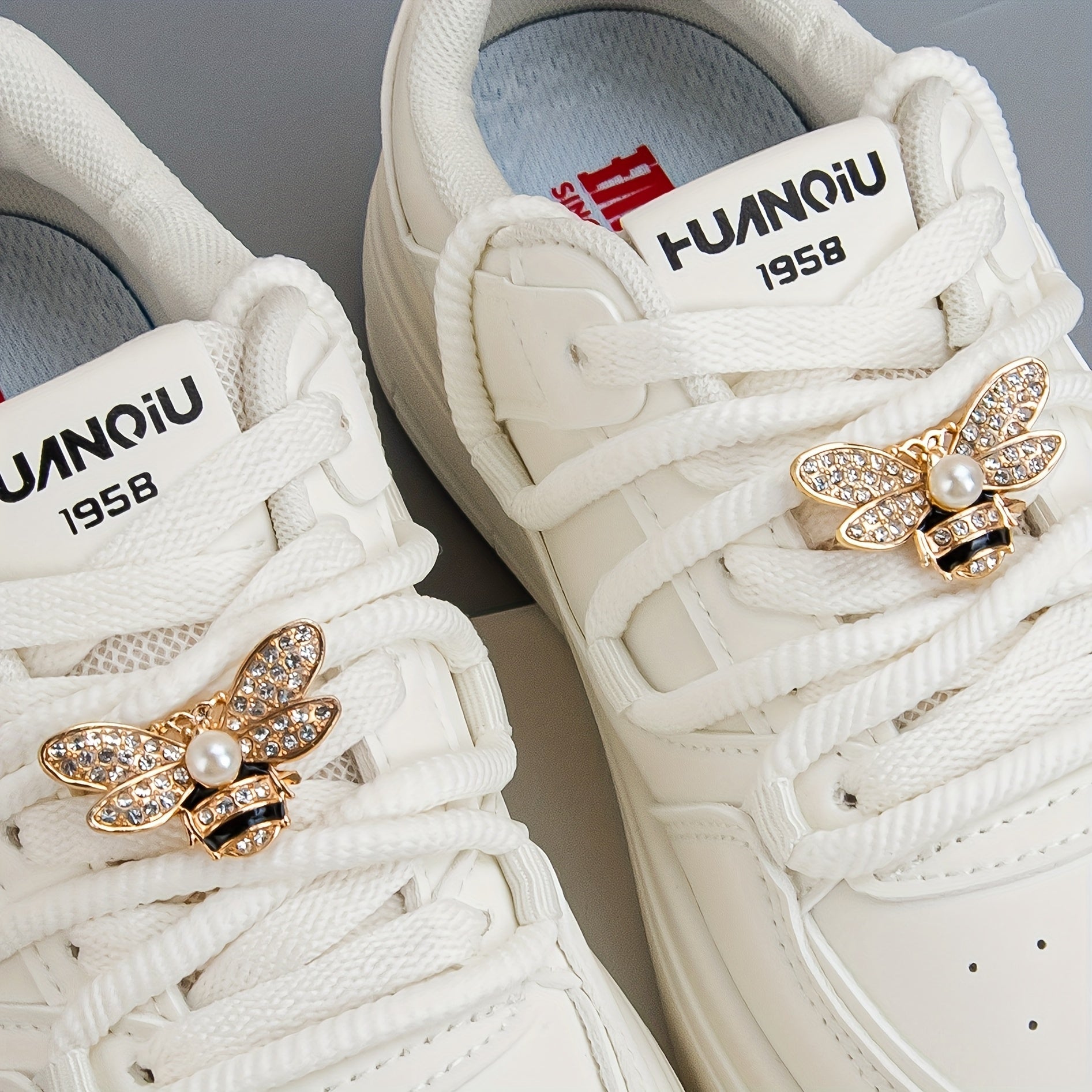 Women's Rhinestone Bee Shoe Charms with Pearl Accents, Removable Wings