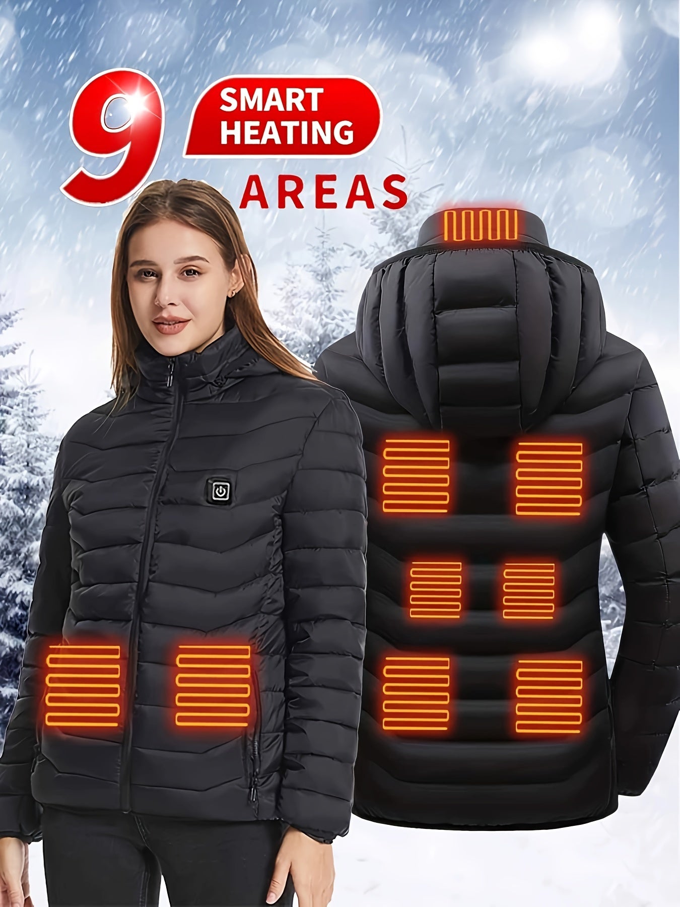 Women's Heated Jacket USB Powered Long Sleeve Plus Size 1XL-4XL