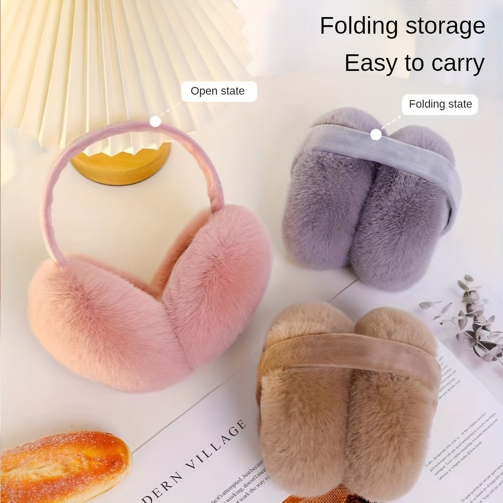 Women's Foldable Knit Cashmere Earmuffs Faux Fur Warm Plush Winter Outdoor