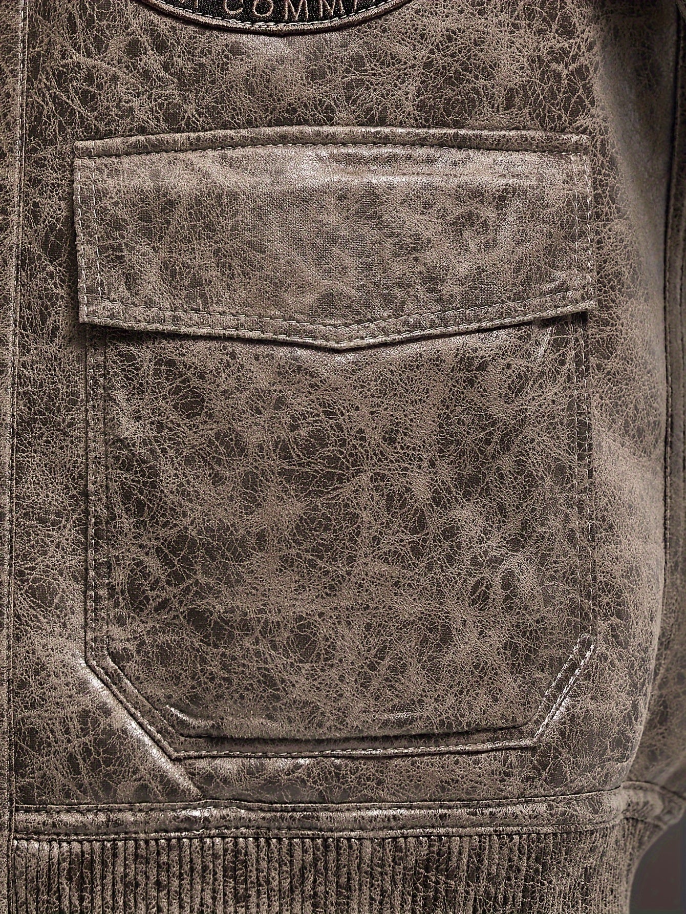 Men's Faux Fur Lined Biker Jacket with Applique Air Force Style Zipper Closure Fall Winter