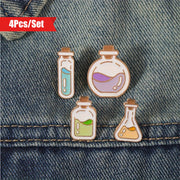 Set of 4 Cartoon Chemical Bottle Enamel Pins Alloy Brooches for Bags and Jewelry