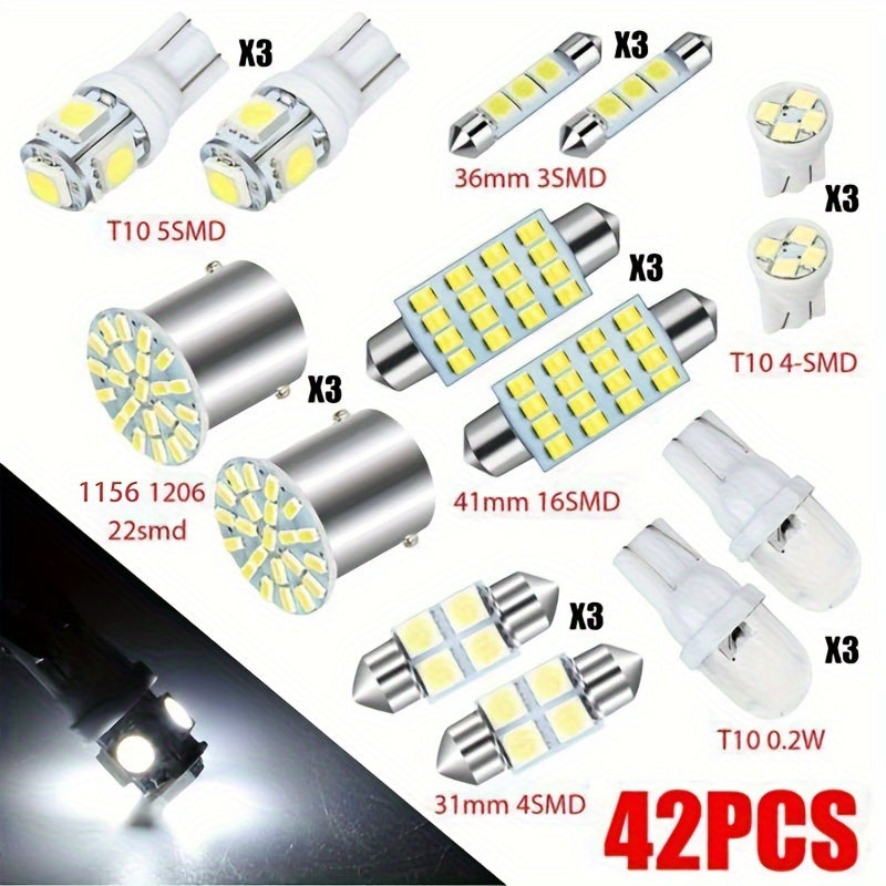 42pcs Durable Car Interior Lights T10 T5 Map Dome License Plate Bulbs