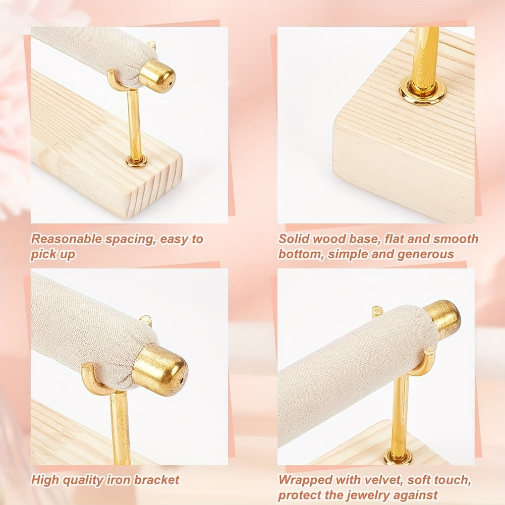 Wooden Jewelry Organizer with Velvet Stripe Ring and Watch Display Stand