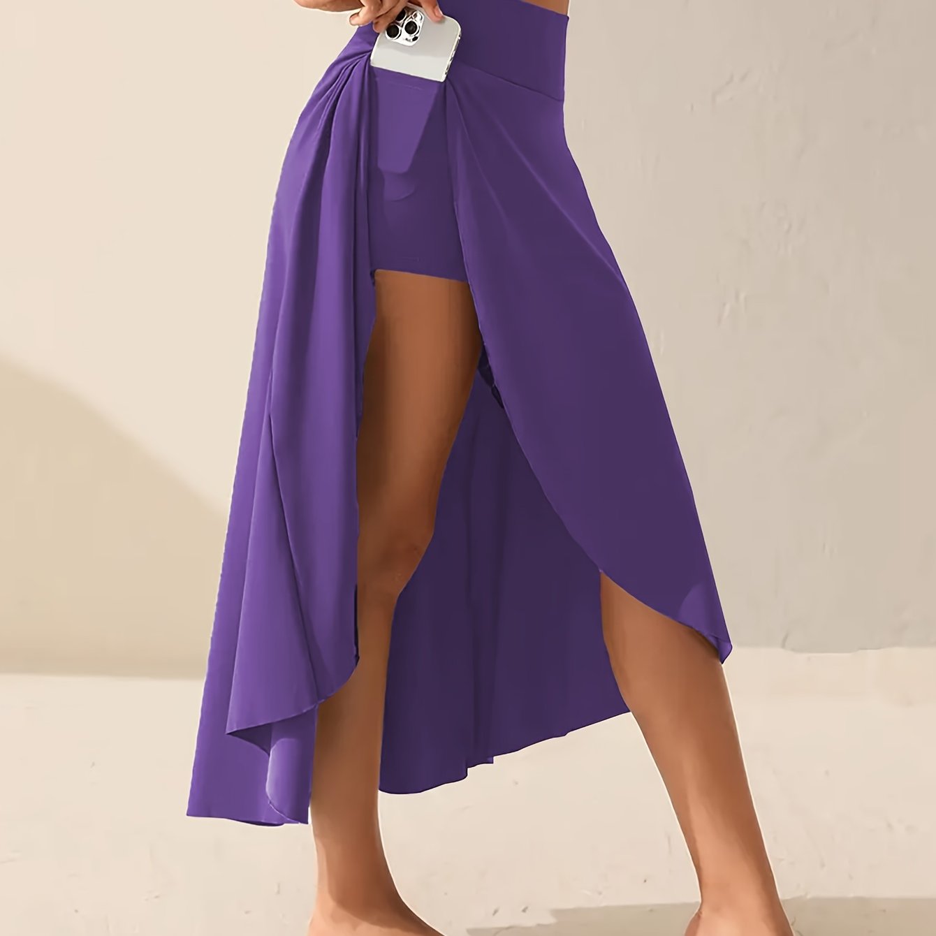 Women's Plus Size Asymmetrical Athletic Midi Skirt Casual Yoga Skirt With Pocket