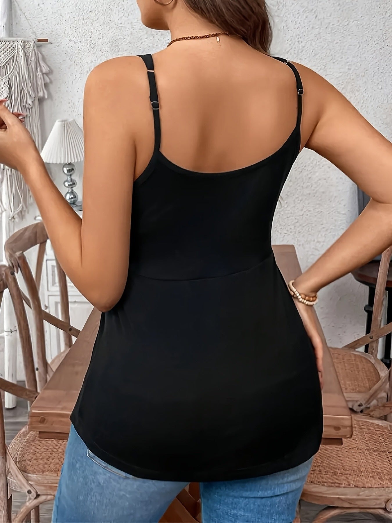 Women's Sleeveless V-Neck Camisole Top with Adjustable Straps Solid Color Summer Style