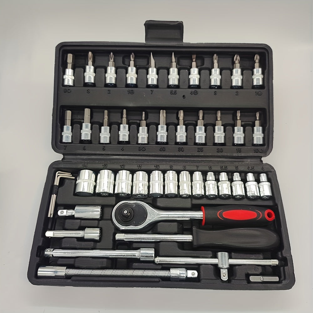 46-Piece Tool Kit Socket Set Hand Tool Wrench Case Multi-Purpose Durable