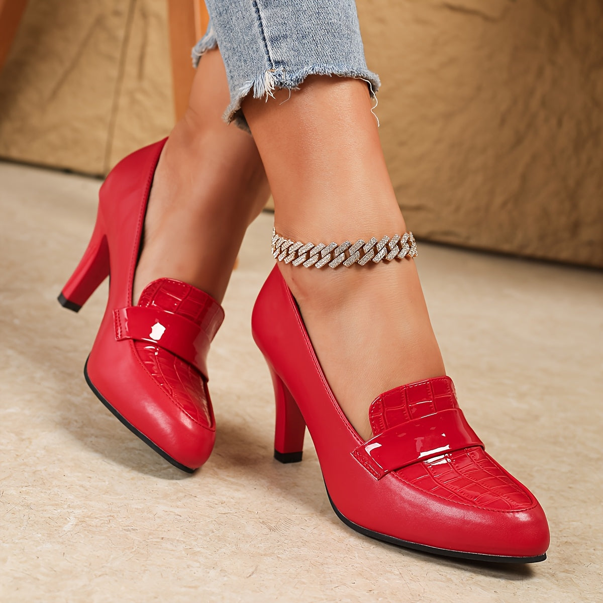 Women's High Heel Pumps Pointed Toe Dress Shoes Glossy Finish