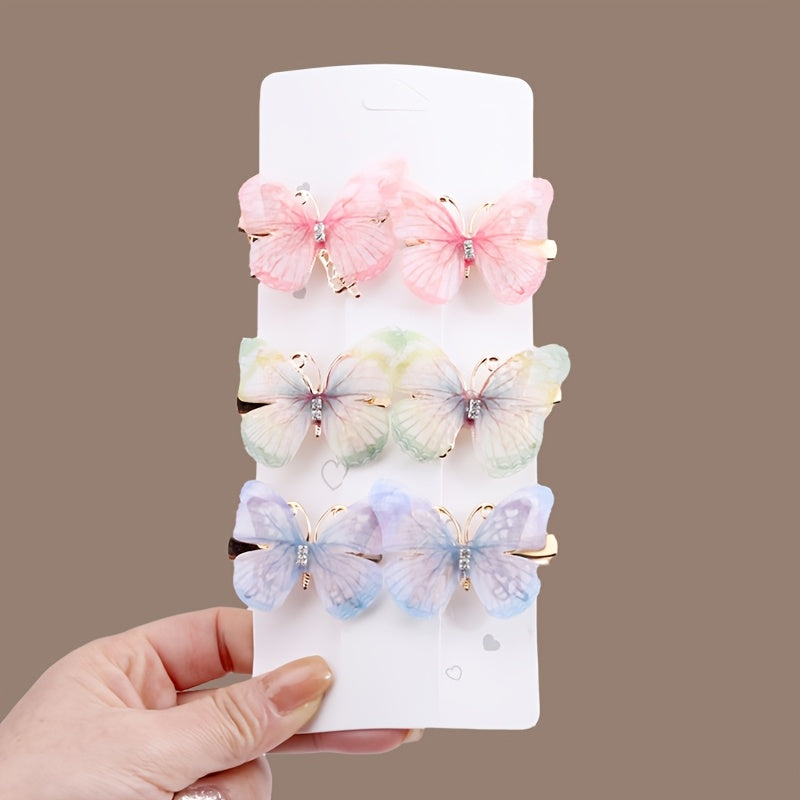 Kids Butterfly Hair Clips Set with Rhinestones Gradient Colors for Girls