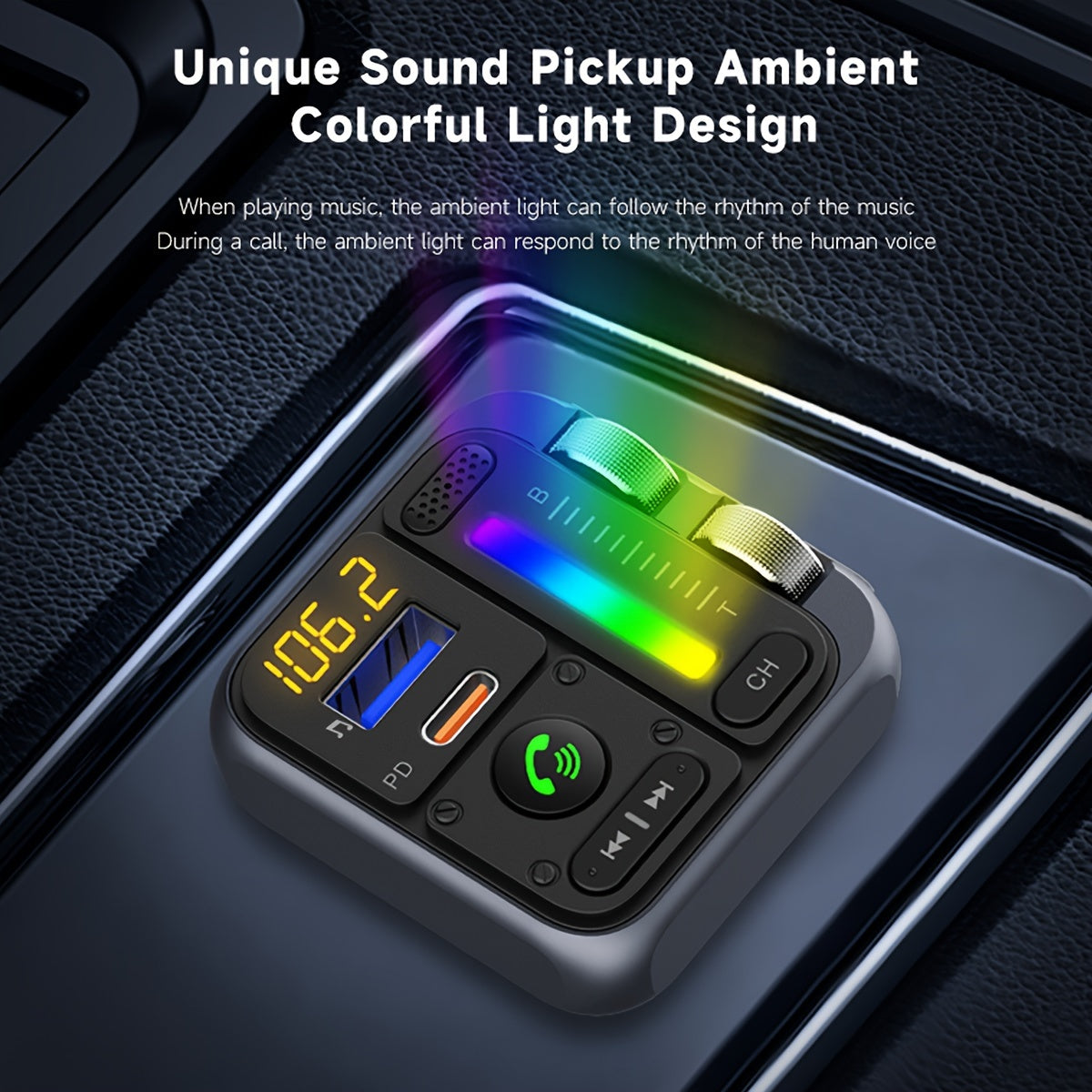 Car FM Transmitter Handsfree Kit Voice Assistant USB Charger MP3 Player