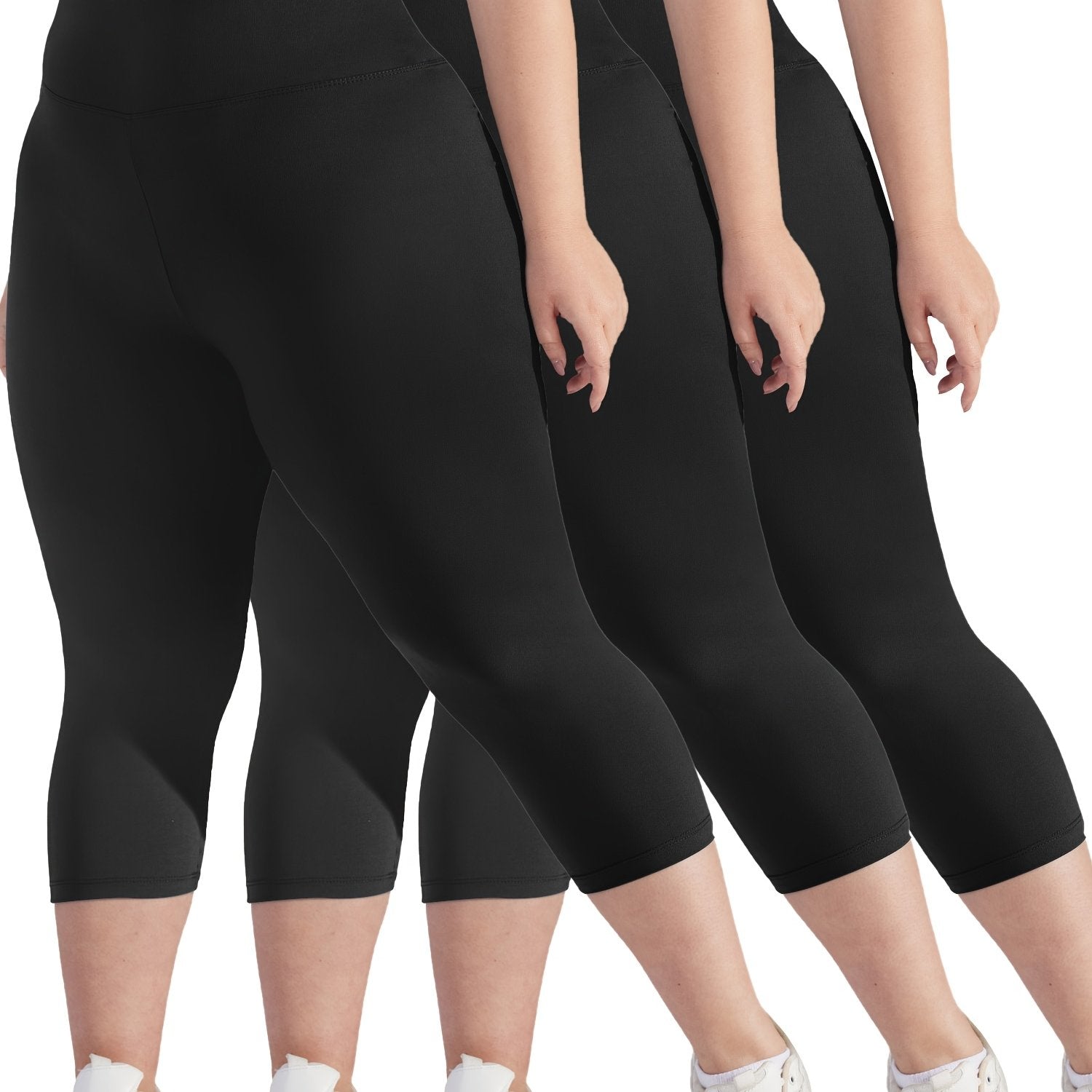Women's Plus Size High Waist Capri Leggings Stretchy Solid Color Pack of 3