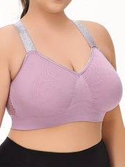 Women’s Summer Silvery Contrast Sports Bra Plus Size Breathable Lingerie
