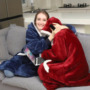 Unisex Oversized Plaid Fleece Hooded Blanket Sweatshirt with Pockets