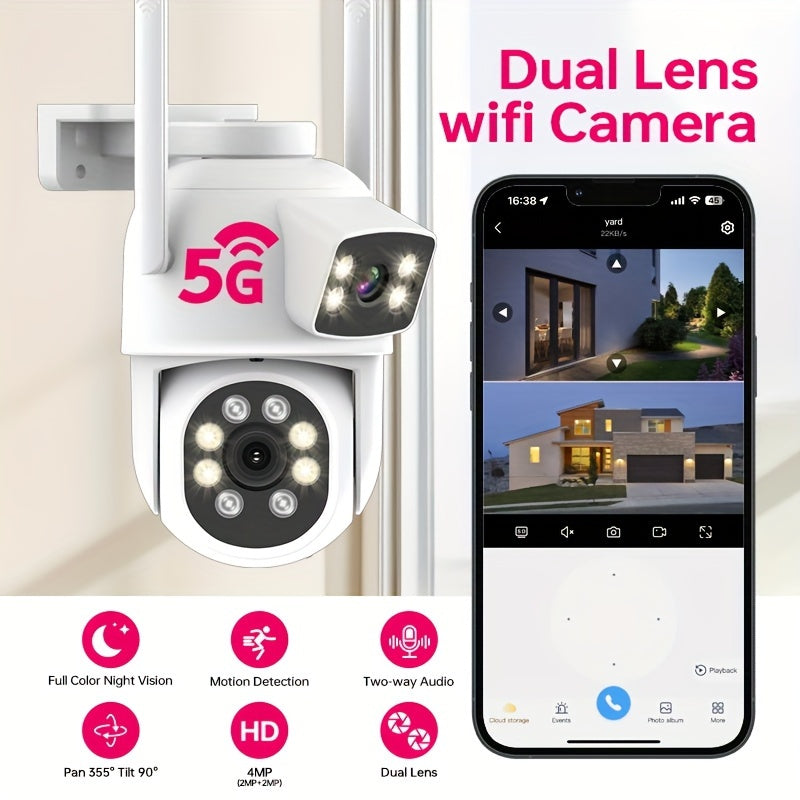 4MP Outdoor Security Camera with Dual Lens WiFi PTZ Night Vision Human Tracking