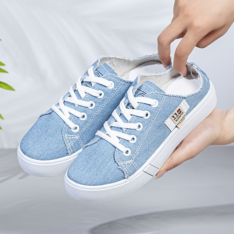 Women's White Fabric Low-Top Lace-Up Sneakers All-Season Round Toe
