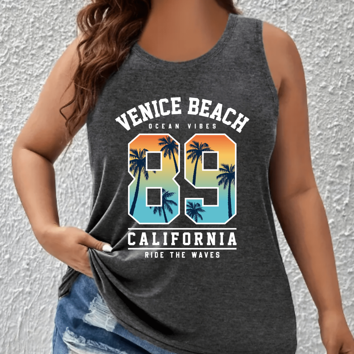 Women's Off-Shoulder Sleeveless Vest Top Breathable Stretchy Graphic Print