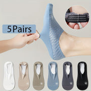 Men's Invisible Socks 5 Pairs Non-Slip Breathable Nylon Spandex Solid