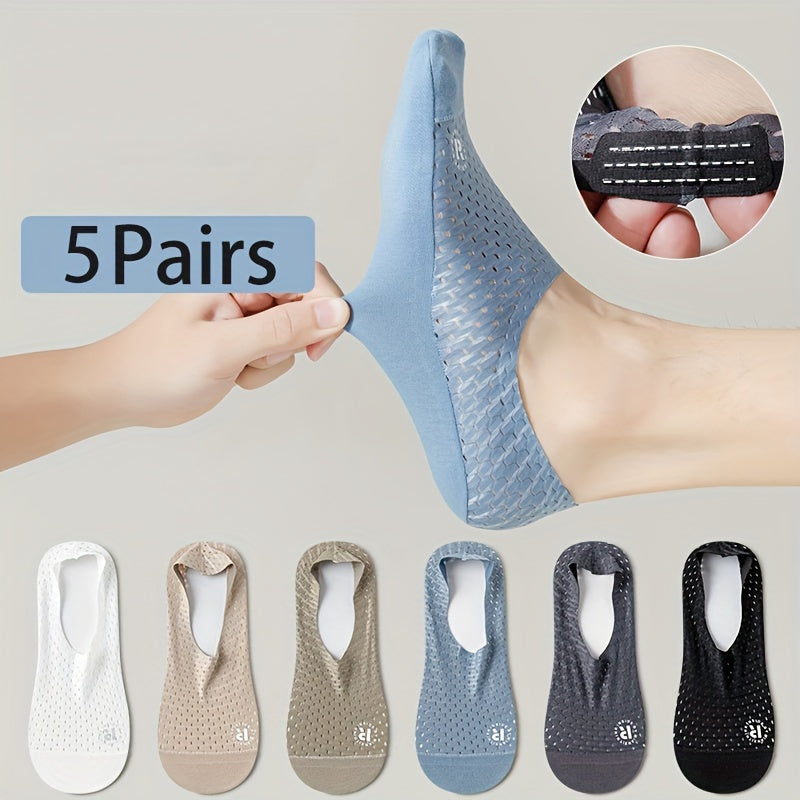 Men's Invisible Socks 5 Pairs Non-Slip Breathable Nylon Spandex Solid