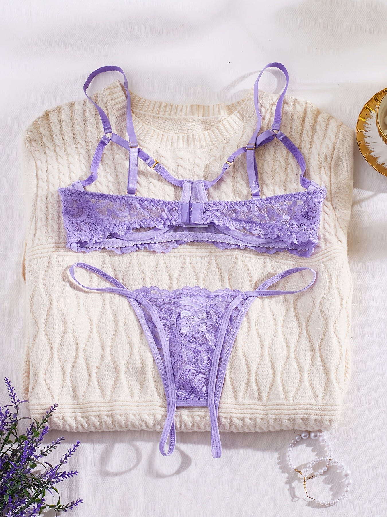 Lingerie Open-Back Lace Thong Set for Women