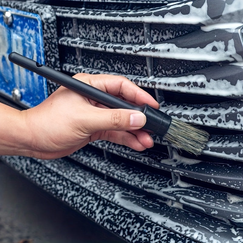Set de 3 cepillos de cerdas suaves para detalles de coche de pelo de cerdo natural, limpieza exterior de neumáticos